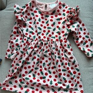 Hanna Andersson Girls 90 3T Pink Christmas Holly Long Sleeve Dress
